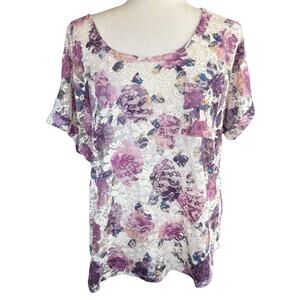 Behind The Seams Sheer Lace Floral Top Multicolor Large S/S Lightfairy Fairycore